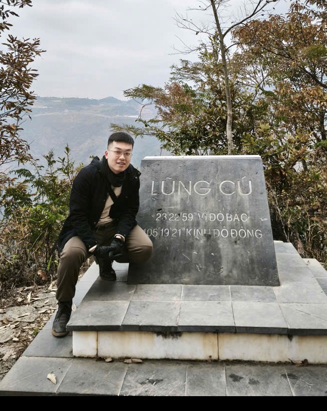 Finn Nguyen at the Lũng Cú flagpole landmark in Ha Giang